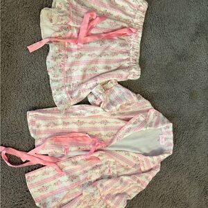 Pink Lily Striped Floral Teens Pajama Set